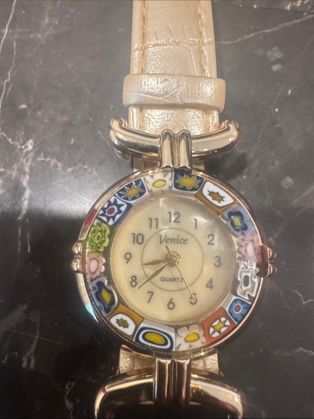 Venice Floral Murano Glass Accent Watch - Pearl Strap